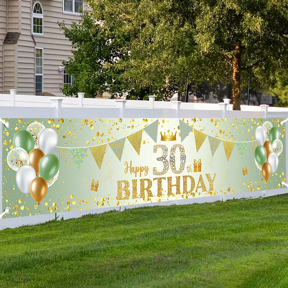 Photography Aesthetic - Bandera de cumpleaños verde dorado para